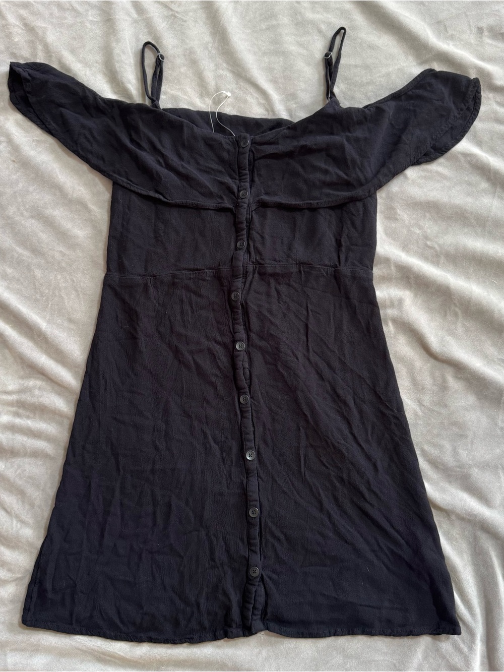 Roxy Off-Shoulder Black Button-Front Dress